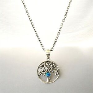 925 Sterling Silver Tree of Life Opal Pendant Free Chain Necklace